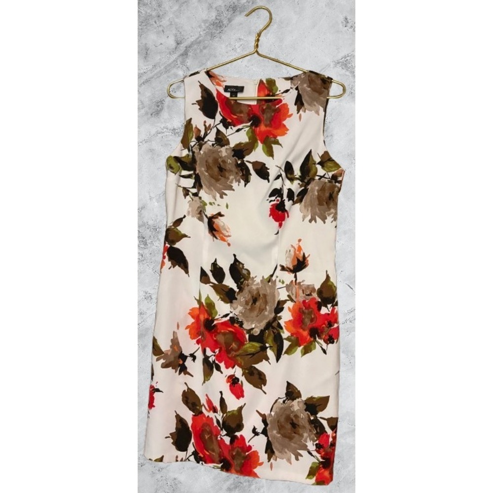 Alyx Dress Womens 14 White Floral Sheath Sleeveless Knee Length Stretch Career